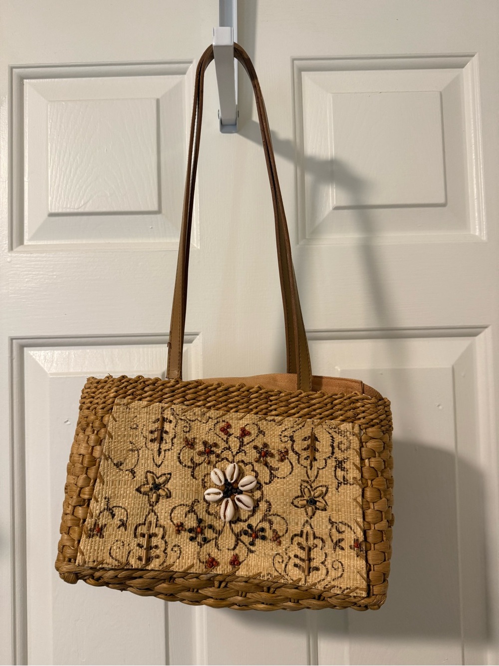 St. John's Bay Tan Woven Tote with Shell Accent
